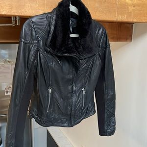 Aqua genuine leather and plush faux fur lining jacket size M